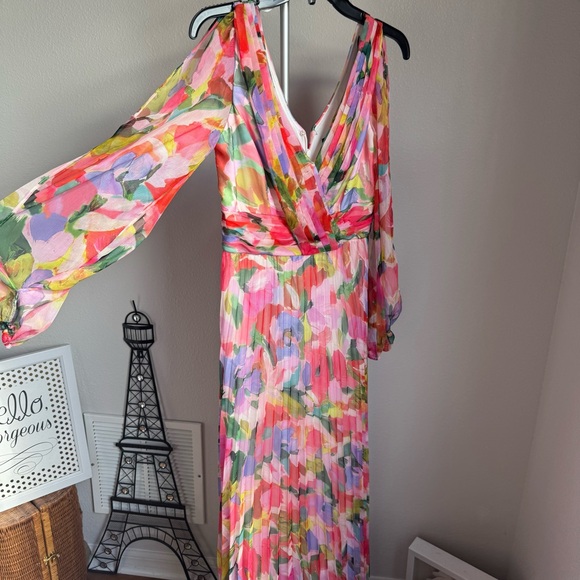 NWT Betsy & Adam Floral Long Sleeve A-Line Gown Maxi Dress Sz 6 - Picture 5 of 10